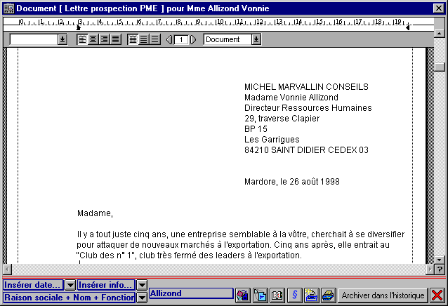 Un exemple de lettre type